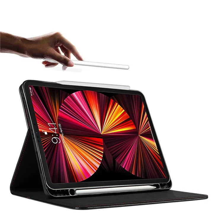 Crazy Horse Texture Wake / Sleep Function Función De Tableta Anti-otoño De Cuero Genuino Con Soporte Para Apple IPad Pro 11-Inch (2021) - Negro