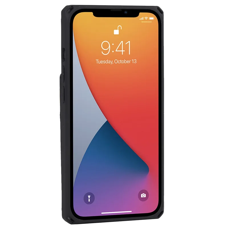 Vertical Flip Card Slots Design Button Closure Skin-touch Well-protected PU Leather Coated TPU Phone Case with Kickstand for iPhone 13 Pro 6.1 inch - Black