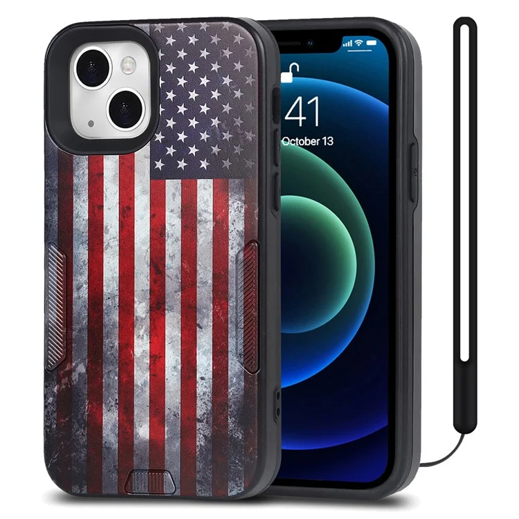 Musterdruckobjektivschutz TPU + PC -telefonabdeckung Mit Riemen Für Iphone 13 Mini 5,4 Zoll - US Flagge