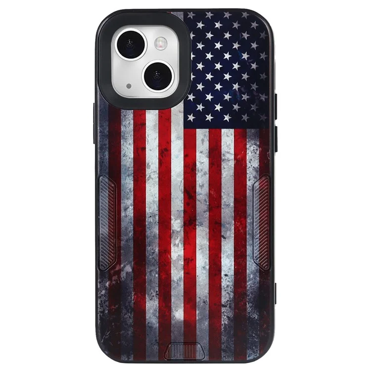 Dustproof Anti-scratch Pattern Printing TPU + PC Phone Case Shell with Strap for iPhone 13 6.1 inch - US Flag