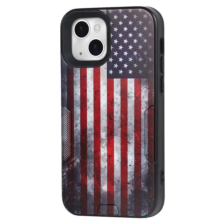 Dustproof Anti-scratch Pattern Printing TPU + PC Phone Case Shell with Strap for iPhone 13 6.1 inch - US Flag