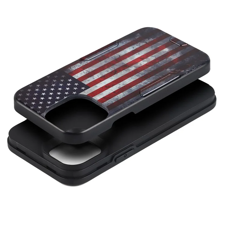 Dustproof Anti-scratch Pattern Printing TPU + PC Phone Case Shell with Strap for iPhone 13 6.1 inch - US Flag