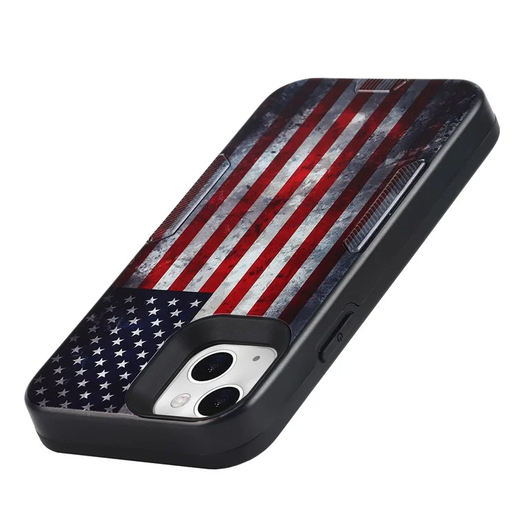 Dustproof Anti-scratch Pattern Printing TPU + PC Phone Case Shell with Strap for iPhone 13 6.1 inch - US Flag