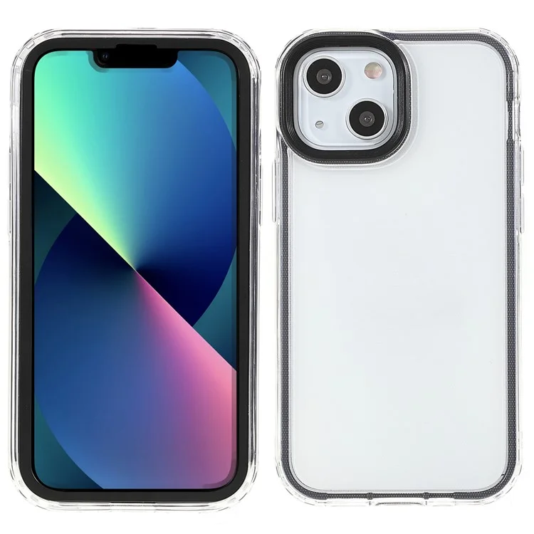 Transparent PC Back Cover + TPU Frame Phone Case Drop-proof Cell Phone Protector for iPhone 13 6.1 inch - Black