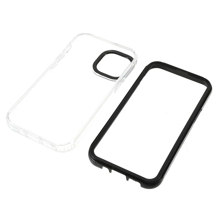 Transparent PC Back Cover + TPU Frame Phone Case Drop-proof Cell Phone Protector for iPhone 13 6.1 inch - Black