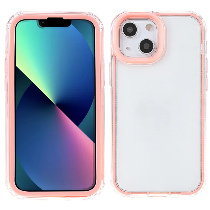 Transparent PC Back Cover + TPU Frame Phone Case Drop-proof Cell Phone Protector for iPhone 13 6.1 inch - Pink