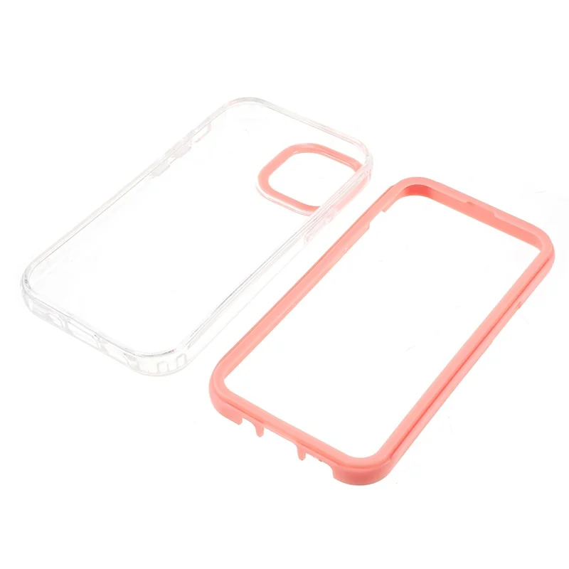 Transparent PC Back Cover + TPU Frame Phone Case Drop-proof Cell Phone Protector for iPhone 13 6.1 inch - Pink