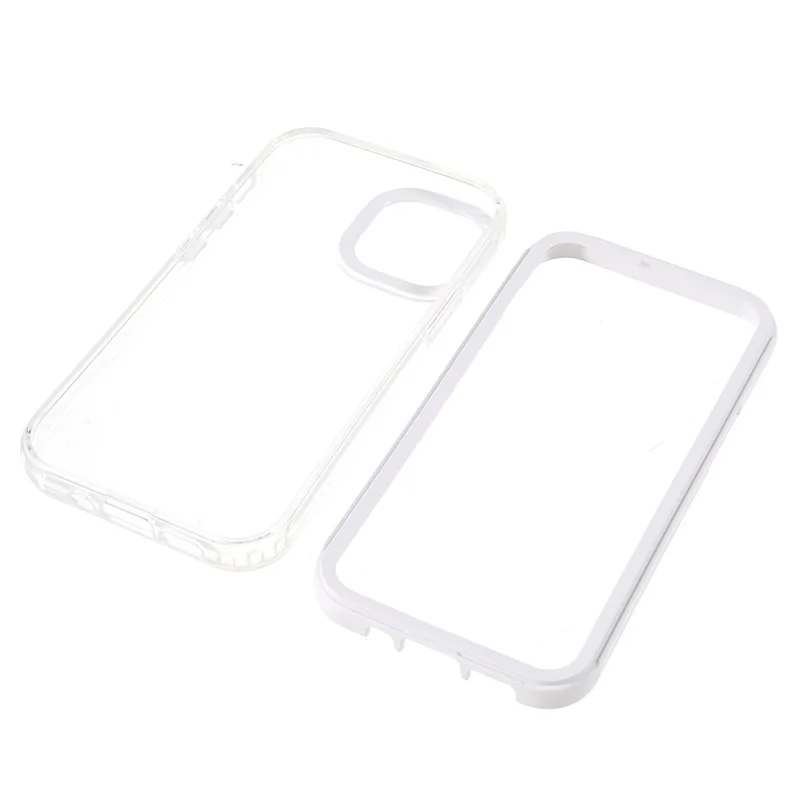 Transparent PC Back Cover + TPU Frame Phone Case Drop-proof Cell Phone Protector for iPhone 13 6.1 inch - White
