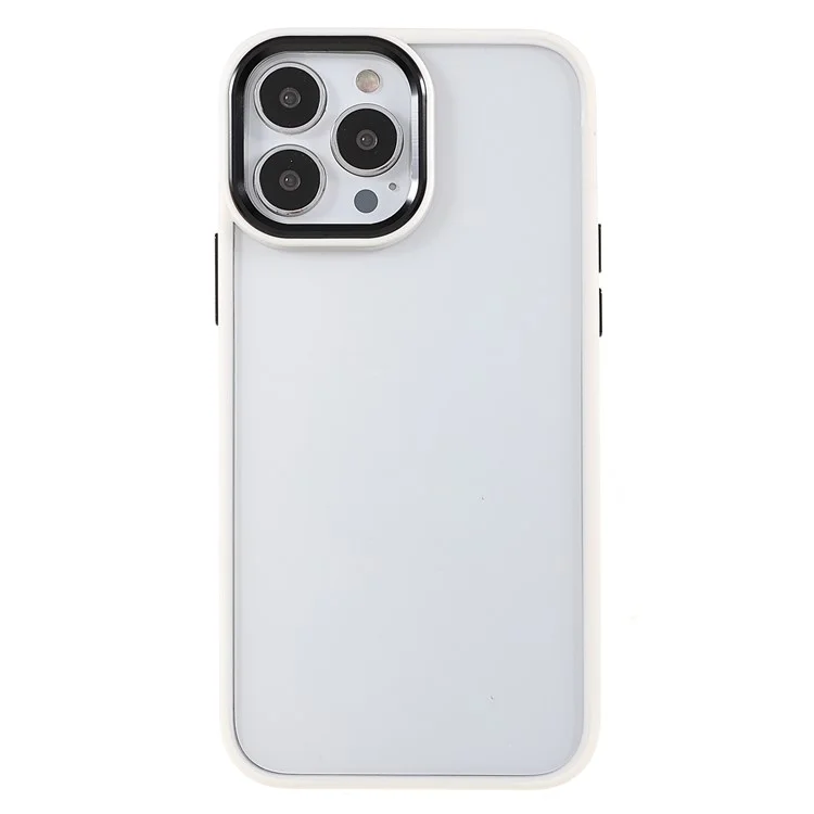 Metal Camera Lens Frame Acrylic Back Cover + TPU Bumper Hybrid Phone Case for iPhone 13 Pro Max 6.7 inch - White