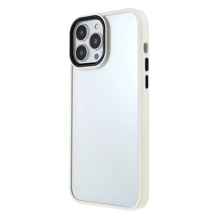 Metal Camera Lens Frame Acrylic Back Cover + TPU Bumper Hybrid Phone Case for iPhone 13 Pro Max 6.7 inch - White
