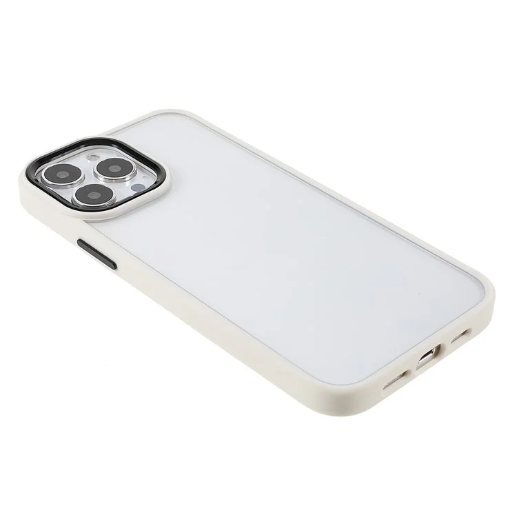 Metal Camera Lens Frame Acrylic Back Cover + TPU Bumper Hybrid Phone Case for iPhone 13 Pro Max 6.7 inch - White