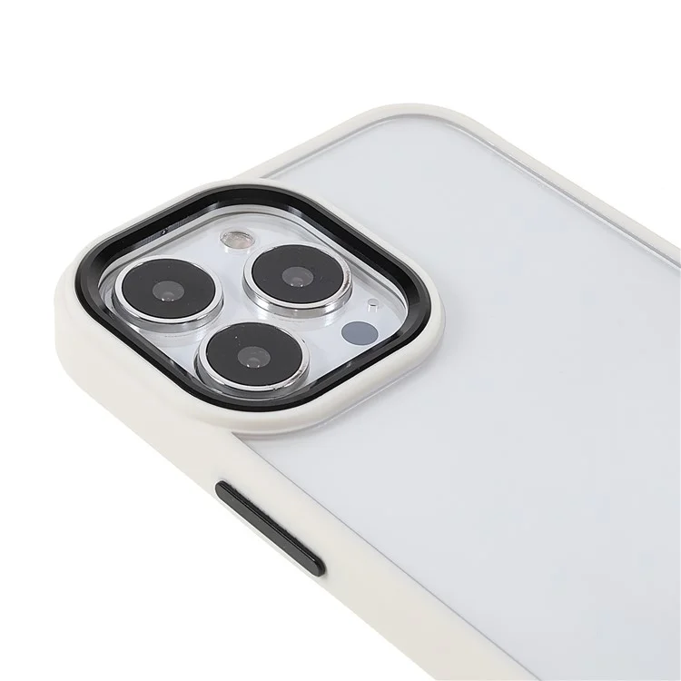 Metal Camera Lens Frame Acrylic Back Cover + TPU Bumper Hybrid Phone Case for iPhone 13 Pro Max 6.7 inch - White