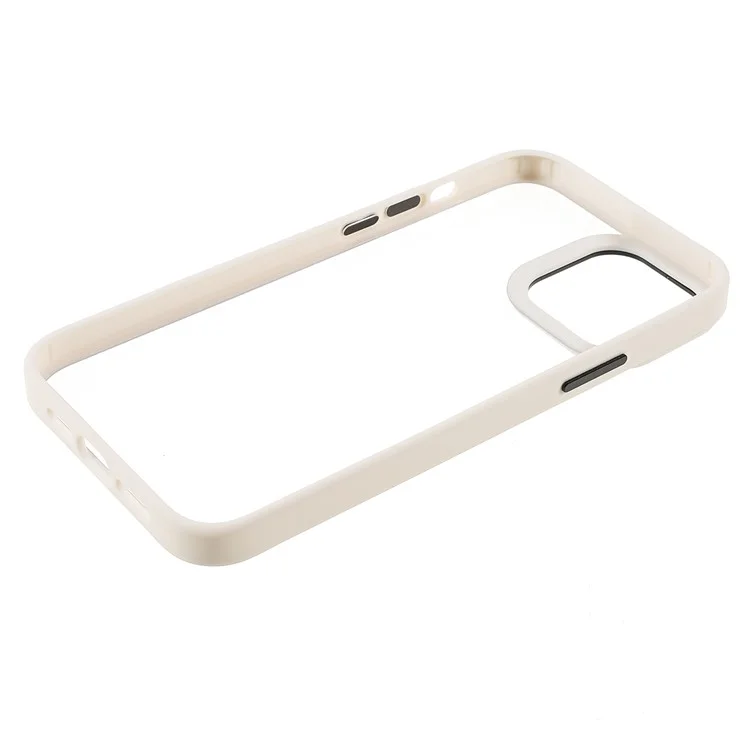 Metal Camera Lens Frame Acrylic Back Cover + TPU Bumper Hybrid Phone Case for iPhone 13 Pro Max 6.7 inch - White