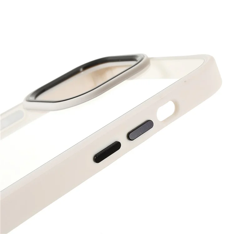 Metal Camera Lens Frame Acrylic Back Cover + TPU Bumper Hybrid Phone Case for iPhone 13 Pro Max 6.7 inch - White