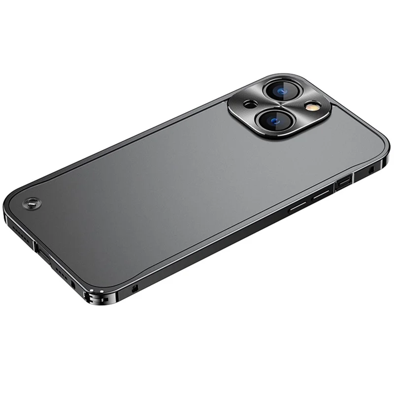 Til iPhone 13 6,1 tommer PC + Metal Hybrid Case Stødfast Matte Mobiltelefonbeskyttelse - Sort