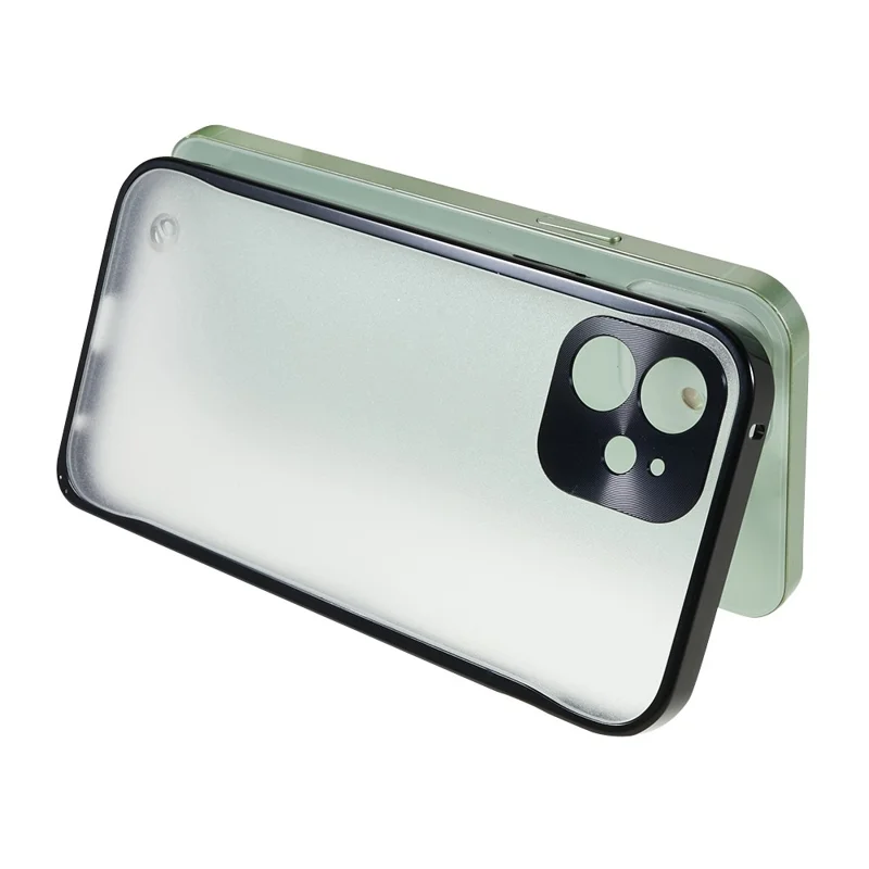 For iPhone 12 6.1 inch Drop-resistant Hard PC + Metal Matte Hybrid Phone Case Shell - Blue