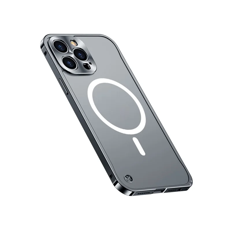 For iPhone 12 Pro 6.1 inch Transparent Matte Cover with Magnetic Wireless Charging, Hard PC Back Metal Frame Transparent Scratch-resistant Phone Protector - Blue