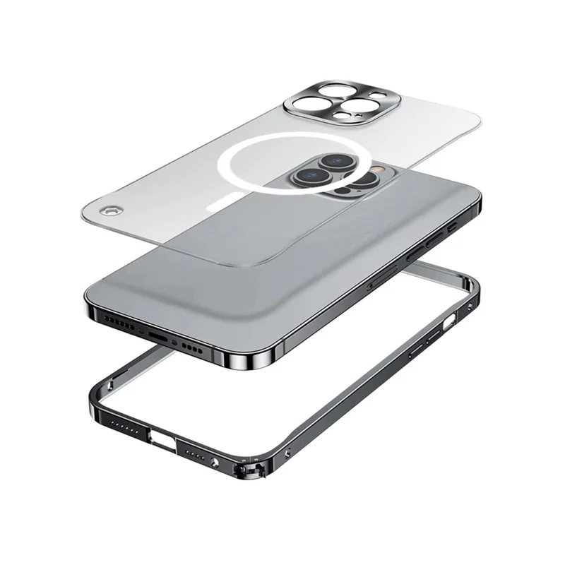 For iPhone 12 Pro 6.1 inch Transparent Matte Cover with Magnetic Wireless Charging, Hard PC Back Metal Frame Transparent Scratch-resistant Phone Protector - Blue