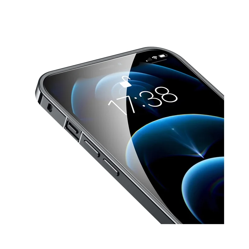 For iPhone 12 Pro 6.1 inch Transparent Matte Cover with Magnetic Wireless Charging, Hard PC Back Metal Frame Transparent Scratch-resistant Phone Protector - Blue