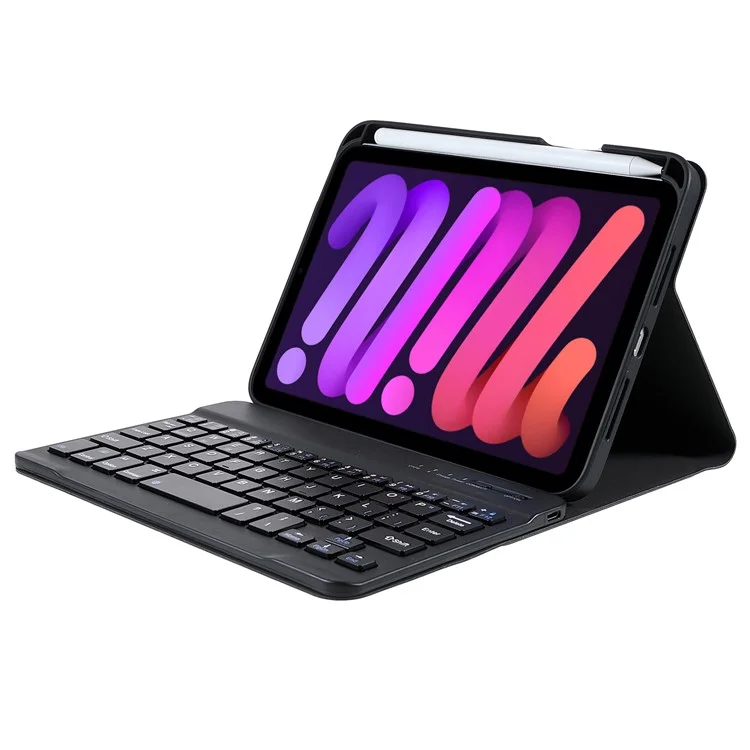 Kabellose Bluetooth-Tastatur + Automatisches Aufwach-/Ruhezustand-Design mit Stiftschlitz Tuchstruktur Tablet-Lederschutzschale für iPad mini (2021) - Schwarz