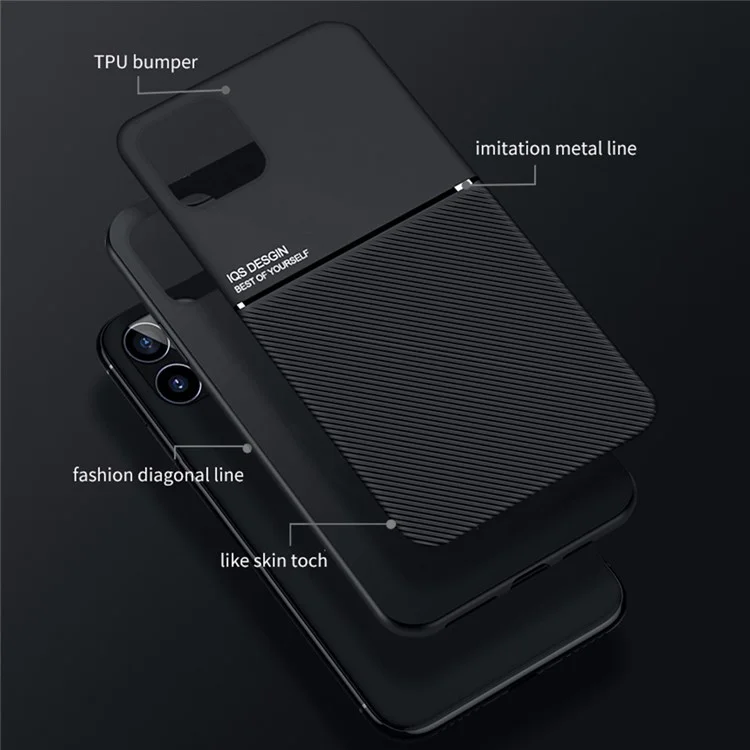 Anti-fingerprint Shockproof Phone Cover Mobile Phone Case TPU + PU Leather Protective Shell with Built-in Magnetic Metal Sheet for iPhone 12 mini 5.4 inch - Black