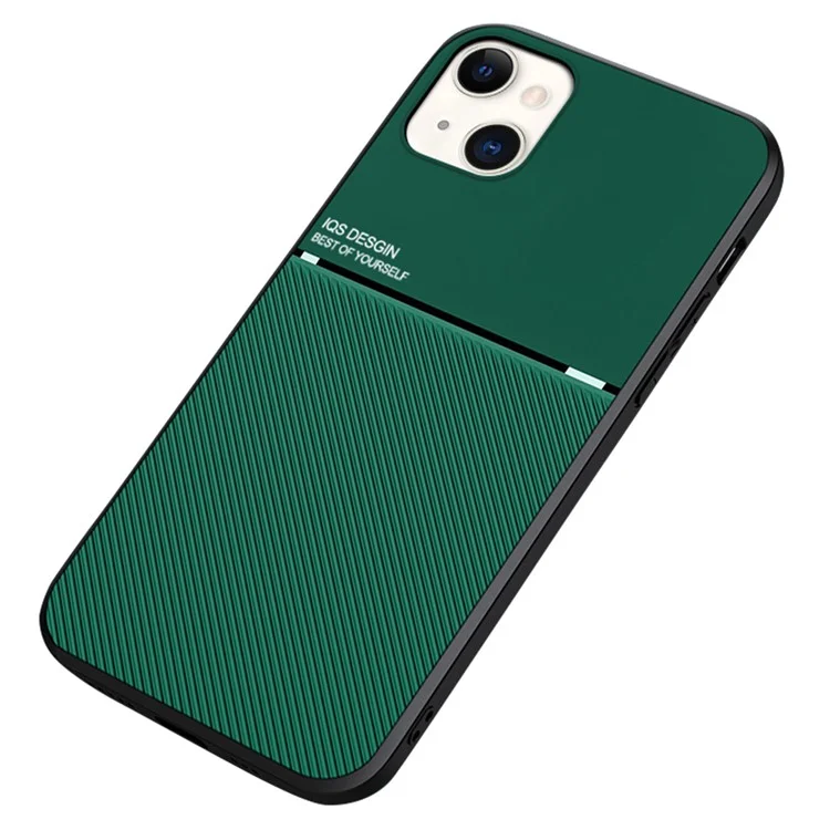 Легкий Телефон Back Case TPU + PU Кожаная Обложка Для Телефонов со Встроенным Магнитным Металлическим Листом Для Iphone 13 6,1 Дюйма - Зеленый