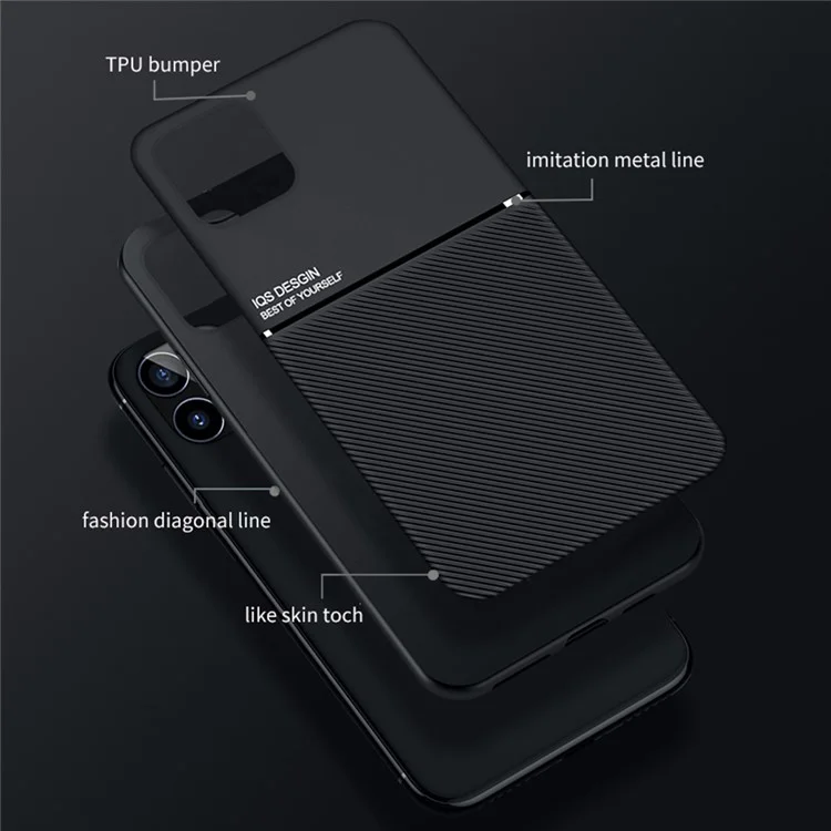 Легкий Телефон Back Case TPU + PU Кожаная Обложка Для Телефонов со Встроенным Магнитным Металлическим Листом Для Iphone 13 6,1 Дюйма - Зеленый