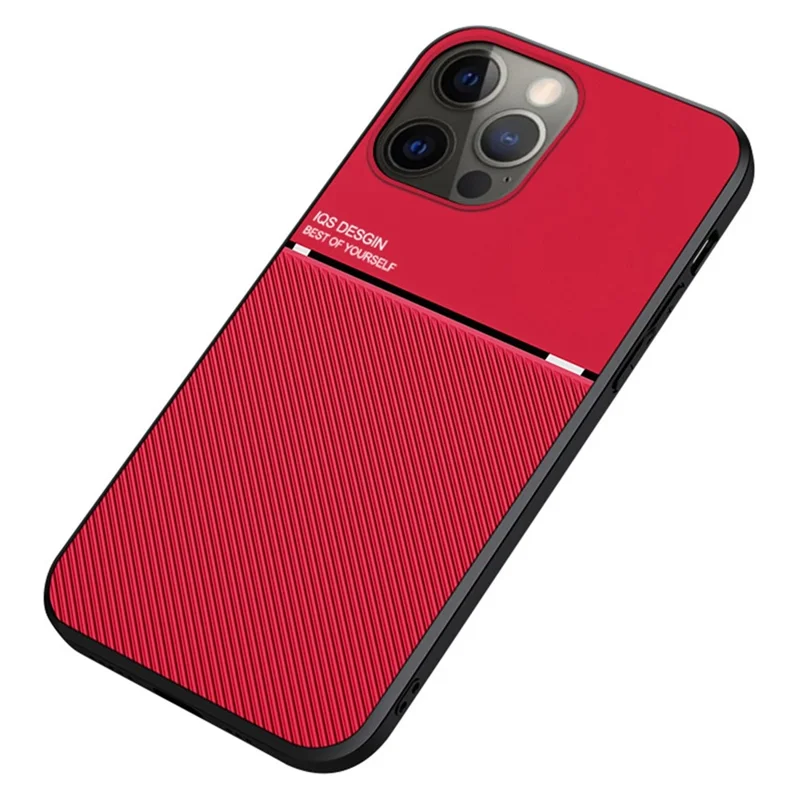 For iPhone 13 Pro 6.1 inch Textured Anti-drop TPU + PU Leather Precise Cutout Phone Case with Built-in Magnetic Metal Sheet - Red