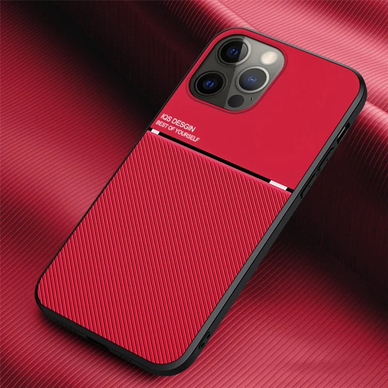 For iPhone 13 Pro 6.1 inch Textured Anti-drop TPU + PU Leather Precise Cutout Phone Case with Built-in Magnetic Metal Sheet - Red