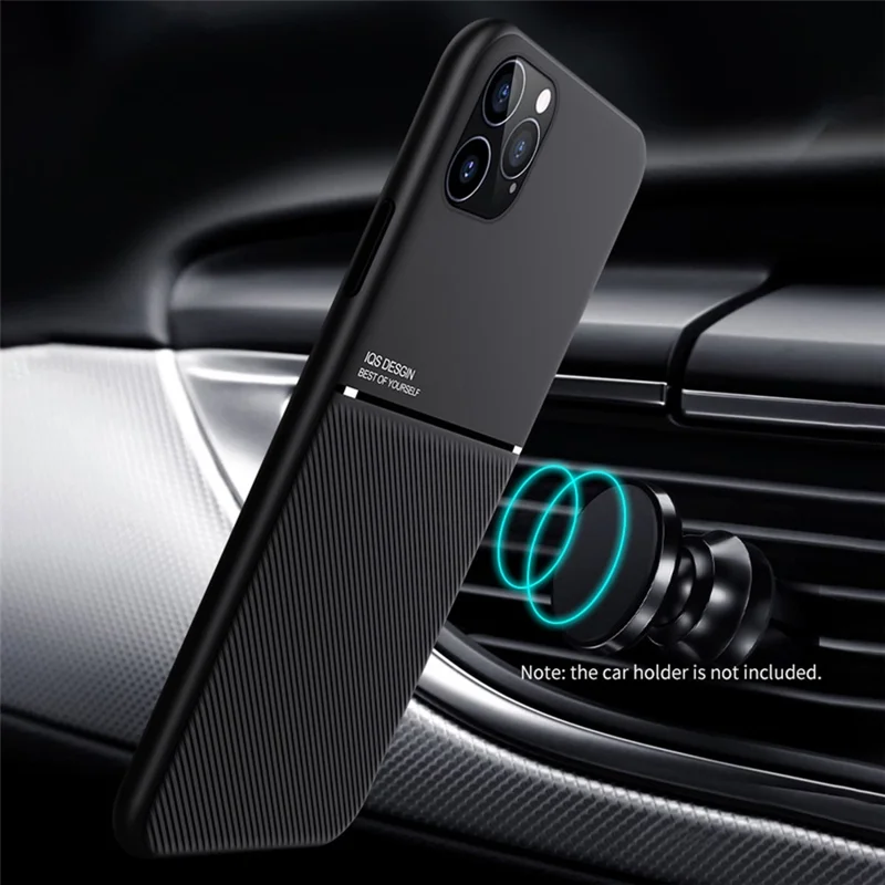 For iPhone 13 Pro Max 6.7 inch TPU + PU Leather Thin Textured Anti-fall Phone Case with Built-in Magnetic Metal Sheet - Black