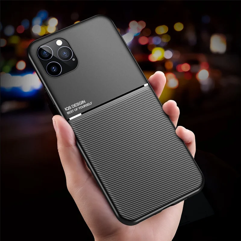 For iPhone 13 Pro Max 6.7 inch TPU + PU Leather Thin Textured Anti-fall Phone Case with Built-in Magnetic Metal Sheet - Black