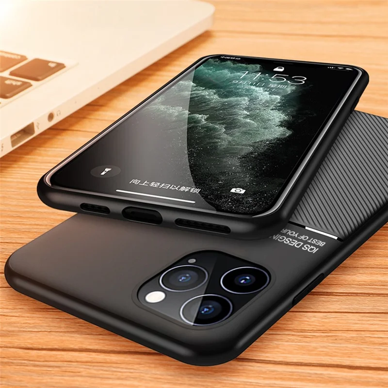 For iPhone 13 Pro Max 6.7 inch TPU + PU Leather Thin Textured Anti-fall Phone Case with Built-in Magnetic Metal Sheet - Black