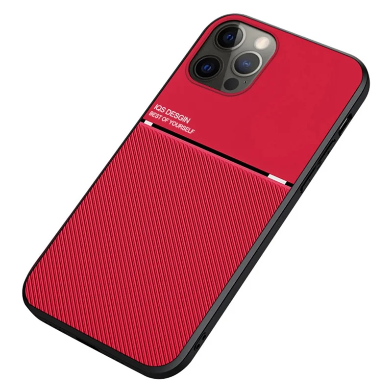 For iPhone 13 Pro Max 6.7 inch TPU + PU Leather Thin Textured Anti-fall Phone Case with Built-in Magnetic Metal Sheet - Red