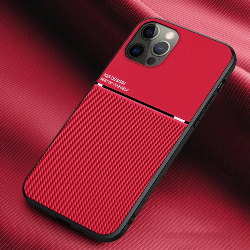 For iPhone 13 Pro Max 6.7 inch TPU + PU Leather Thin Textured Anti-fall Phone Case with Built-in Magnetic Metal Sheet - Red