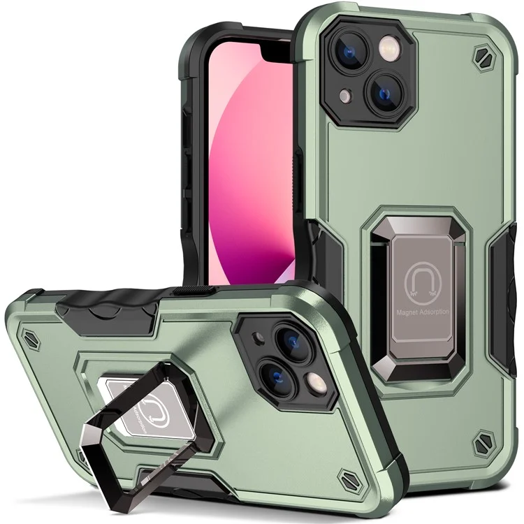 Hard PC Soft TPU Protecteur Anti-Scratch Téléphone Boothstand Metal Ring Pour Iphone 13 6,1 Pouces - Vert