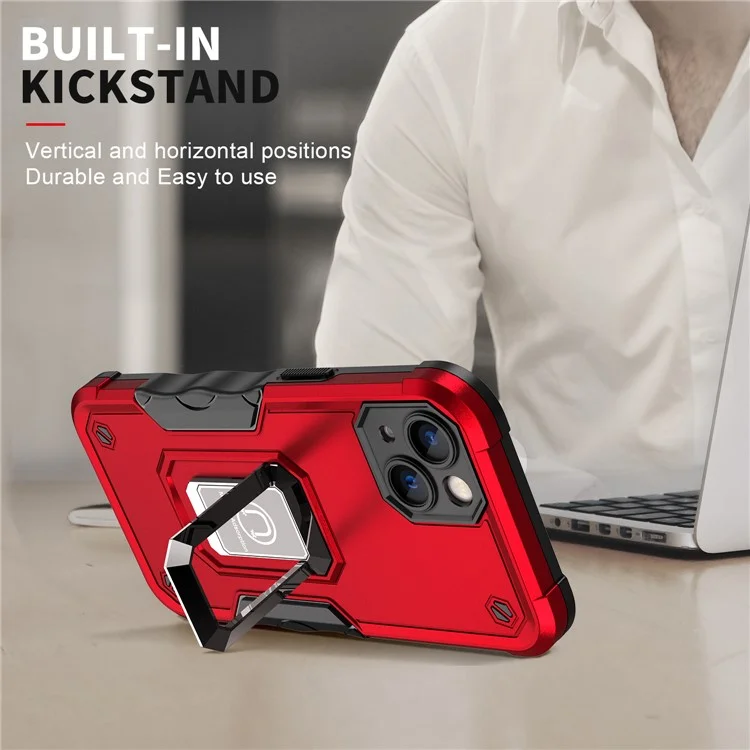 Hard PC Soft TPU Protecteur Anti-Scratch Téléphone Boothstand Metal Ring Pour Iphone 13 6,1 Pouces - Vert