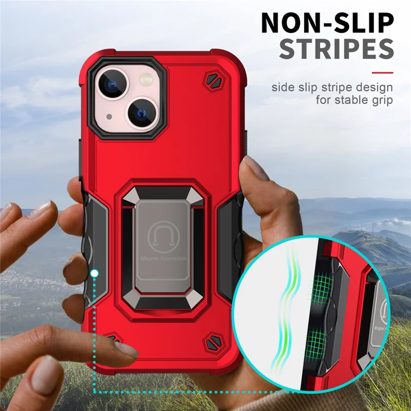 Drop Protection Hard PC Back Flexible TPU Anti-Slip Protective Phone Case with Kickstand for iPhone 13 mini 5.4 inch - Rose Gold