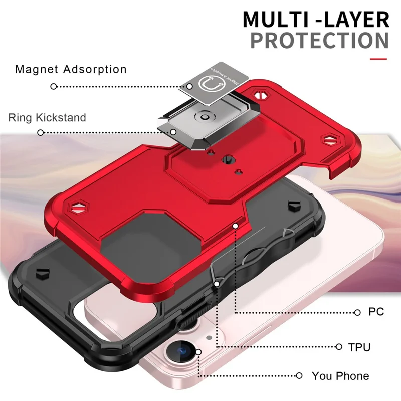 Drop Protection Hard PC Back Flexible TPU Anti-Slip Protective Phone Case with Kickstand for iPhone 13 mini 5.4 inch - Rose Gold