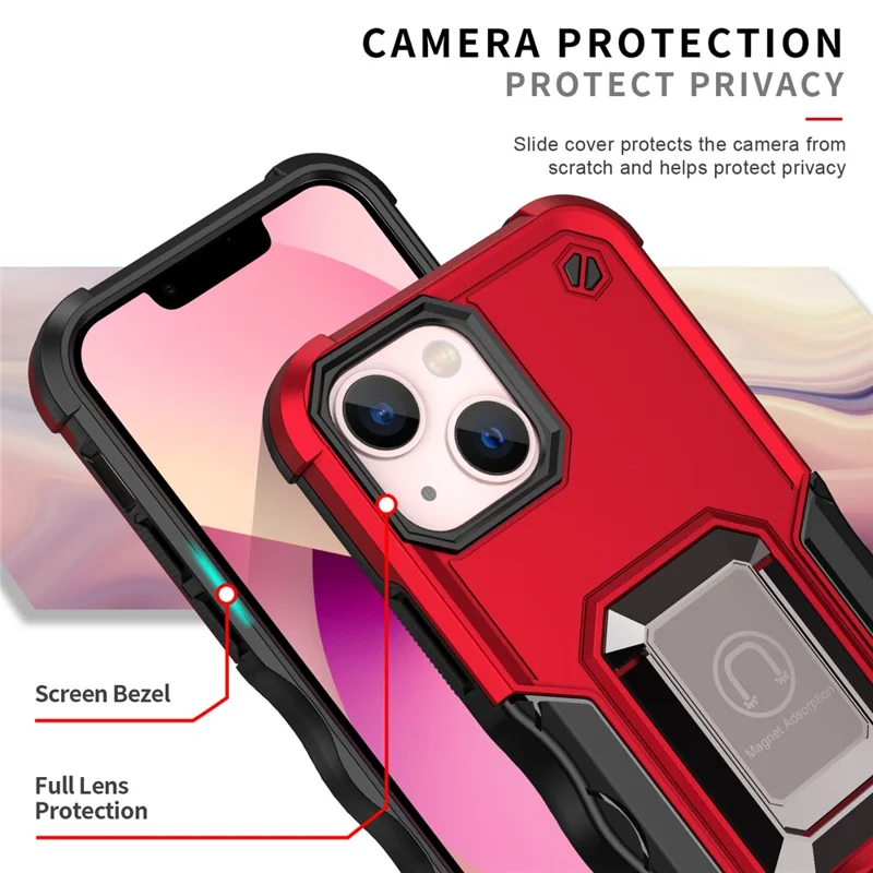 Drop Protection Hard PC Back Flexible TPU Anti-Slip Protective Phone Case with Kickstand for iPhone 13 mini 5.4 inch - Rose Gold