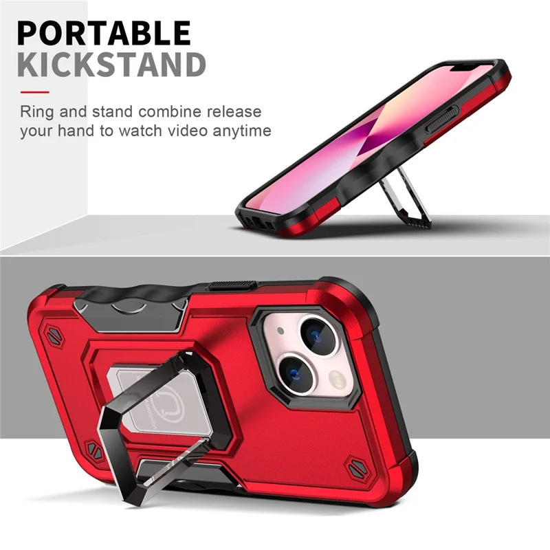Drop Protection Hard PC Back Flexible TPU Anti-Slip Protective Phone Case with Kickstand for iPhone 13 mini 5.4 inch - Rose Gold
