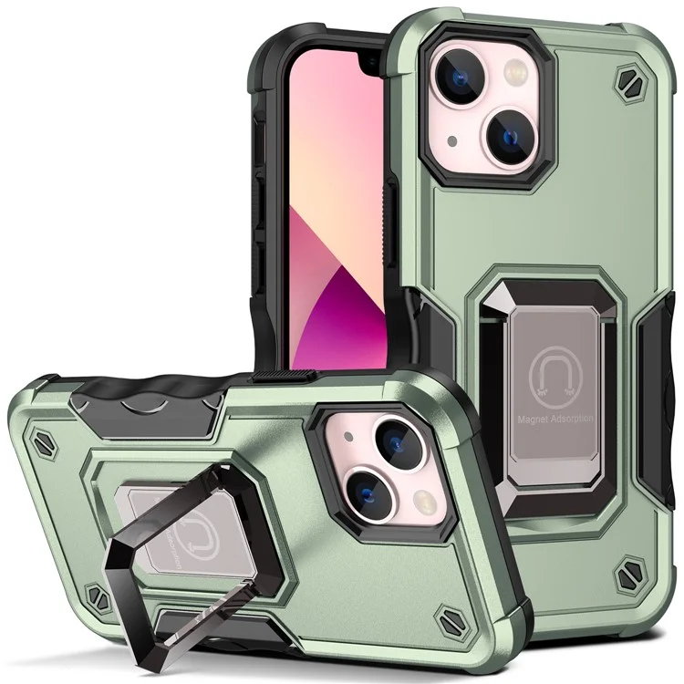 Drop Protection Hard PC Back Flexible TPU Anti-slip Protective Phone Case Avec Kickstand Pour Iphone 13 Mini 5,4 Pouces - Vert