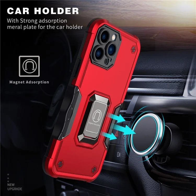 Case de Teléfono Híbrido de pc de Absorción de Choque Con Tope de Patada Con Anillo de Dedo Incorporado Para Iphone 13 Pro 6.1 Pulgadas - Blanco