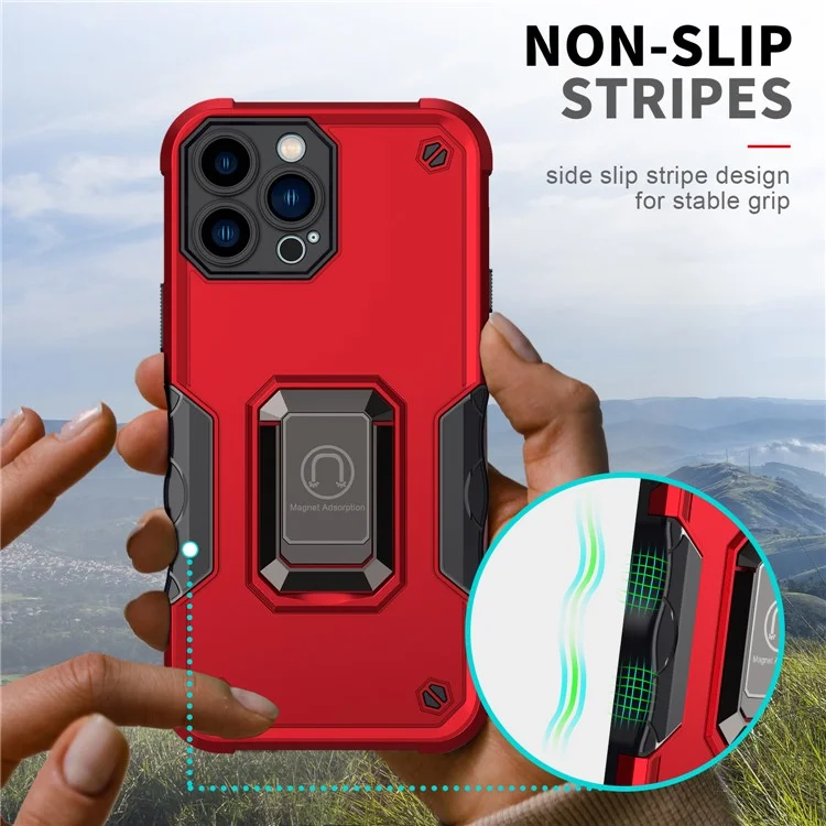 Shockproof Ring Kickstand Hybrid Hard PC Soft TPU Protective Case for iPhone 13 Pro Max 6.7 inch - White
