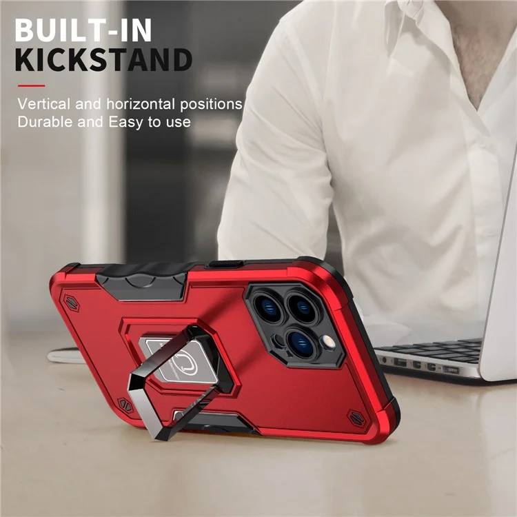 Shockproof Ring Kickstand Hybrid Hard PC Soft TPU Protective Case for iPhone 13 Pro Max 6.7 inch - White