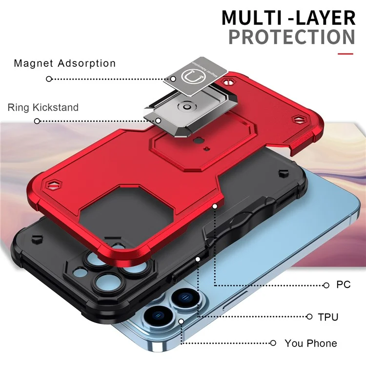 Shockproof Ring Kickstand Hybrid Hard PC Soft TPU Protective Case for iPhone 13 Pro Max 6.7 inch - White
