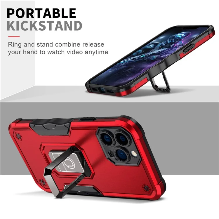 Shockproof Ring Kickstand Hybrid Hard PC Soft TPU Protective Case for iPhone 13 Pro Max 6.7 inch - White