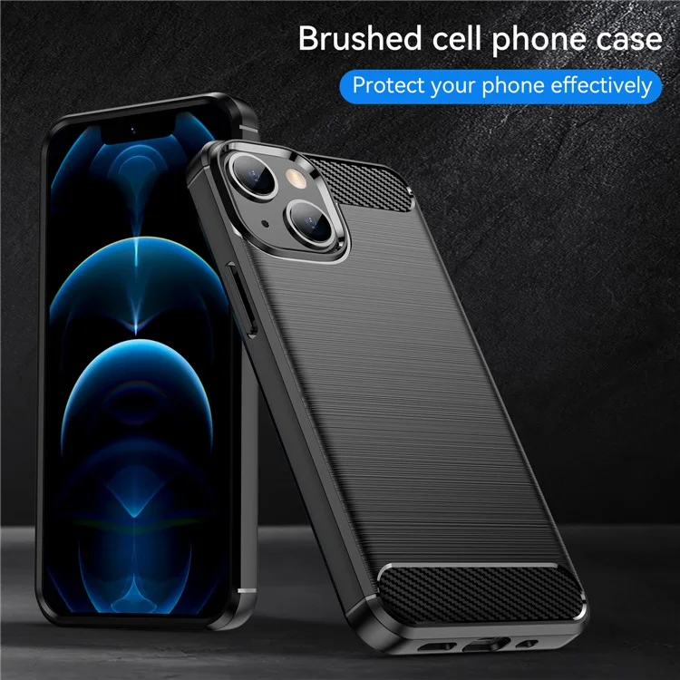 Funda protectora trasera de fibra de carbono cepillada de TPU flexible de 1,8 mm a prueba de arañazos para iPhone 13 de 6,1 pulgadas - Negro