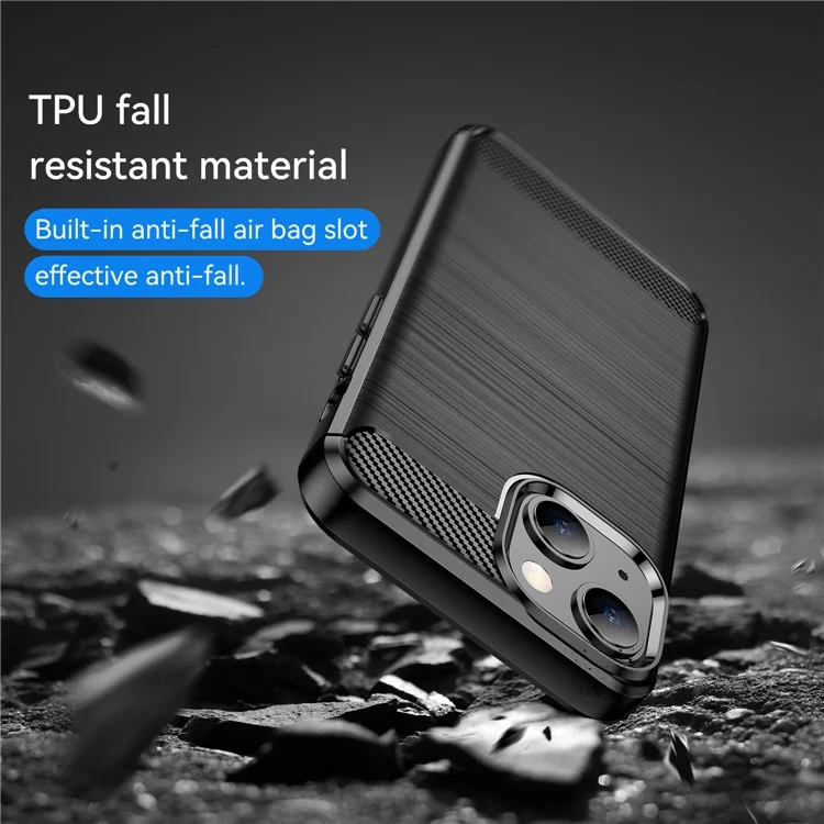 Funda protectora trasera de fibra de carbono cepillada de TPU flexible de 1,8 mm a prueba de arañazos para iPhone 13 de 6,1 pulgadas - Negro
