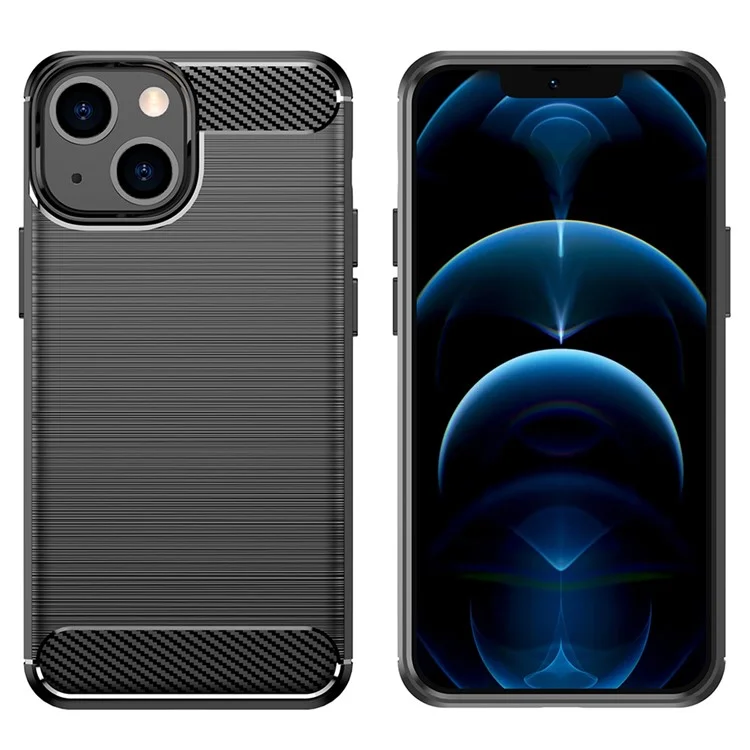 Funda protectora trasera de fibra de carbono cepillada de TPU flexible de 1,8 mm a prueba de arañazos para iPhone 13 de 6,1 pulgadas - Negro