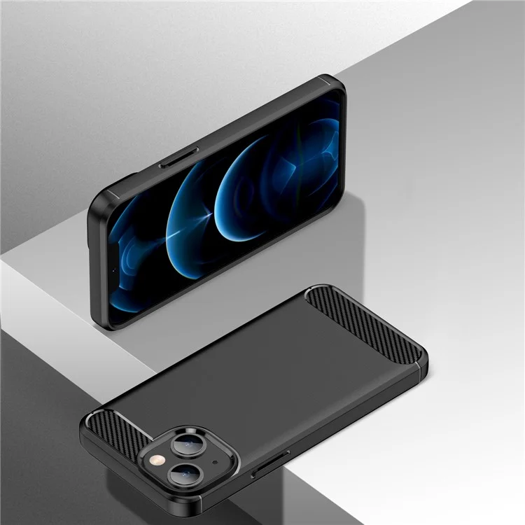 1.8mm Carbon Fiber Brushed Texture Flexible TPU Phone Back Case Protective Cover for iPhone 13 mini 5.4 inch - Black